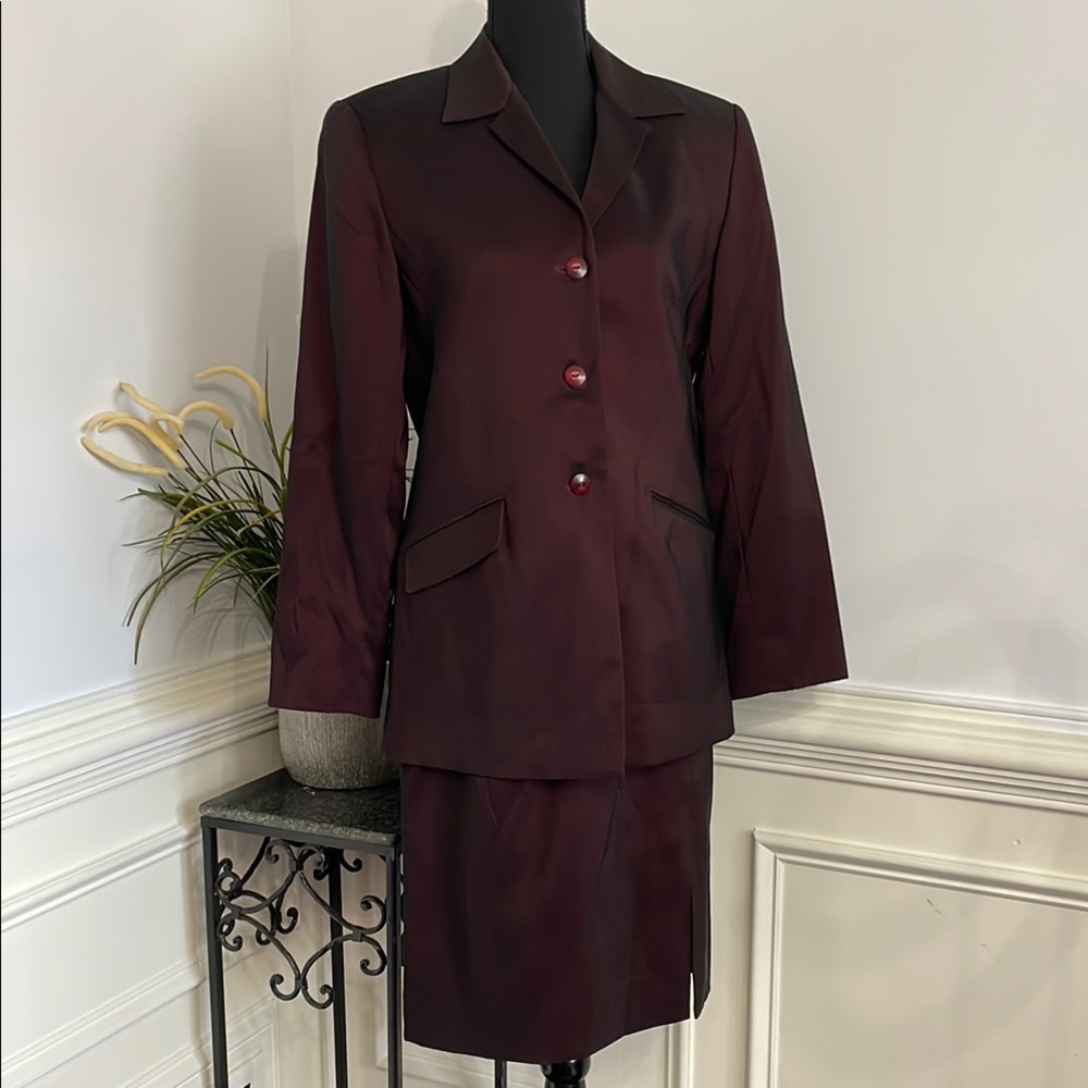 Anna Carole Black Red Iridescent Lined Skirt Blazer JacketSuit Set 8